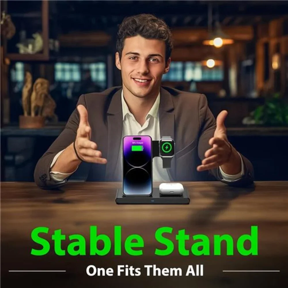 Wireless Charger iPhone Charging Station: 3 in 1 Charger Stand Multiple Devices